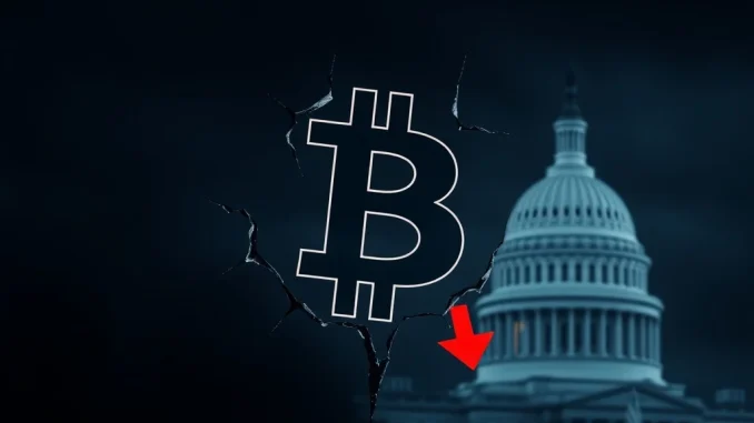 Bitcoin price drops due to US government shutdown fears and political uncertainty impacting cryptocurrency markets.