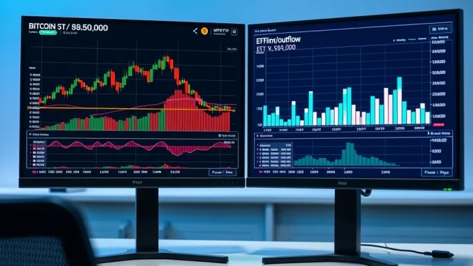 Bitcoin price chart analysis showing range-bound trading between $85K and $94K with US ETF flow data.