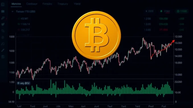 Graphic illustrating the Stochastic RSI indicator signaling a potential Bitcoin reversal alongside Treasury yield data.