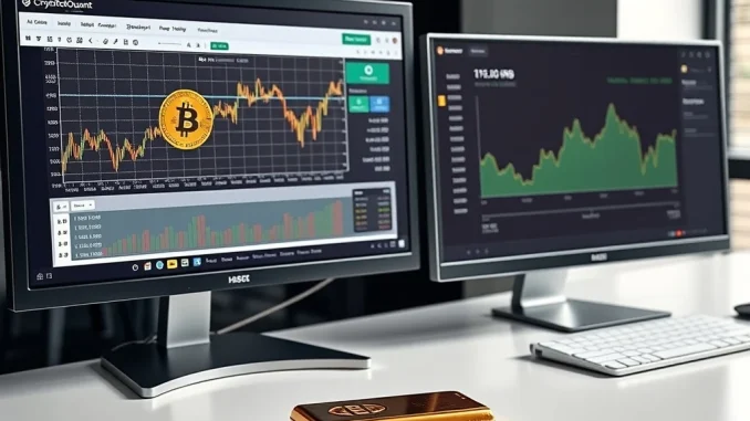 Bitcoin Risk-Off Asset: CryptoQuant CEO's Crucial Market Reclassification Analyst desk showing Bitcoin chart compared to gold, illustrating the risk-off asset debate.