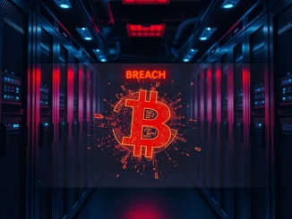 Digital security breach representing the $28.8M Bitcoin seized from South Korean prosecutors.