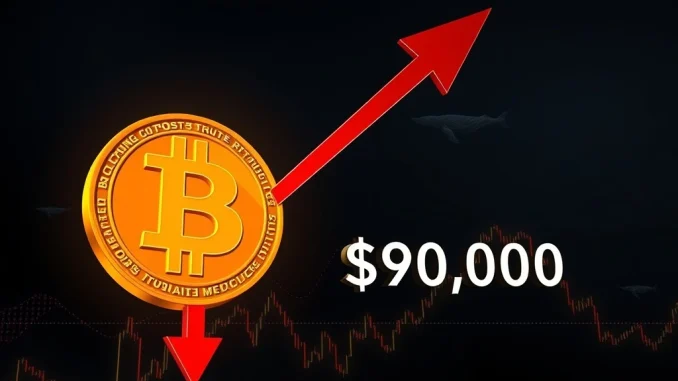 Bitcoin Sell Pressure Intensifies as Critical $90K Support Crumbles Bitcoin price chart breaking below the $90,000 support level amid intense sell pressure.