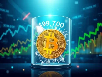 Bitcoin symbol breaking the $97,000 price barrier in a historic market rally