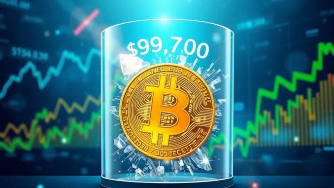 Bitcoin symbol breaking the $97,000 price barrier in a historic market rally
