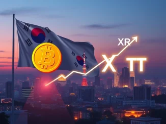 Bitcoin falls behind XRP and USDT in South Korean cryptocurrency trading volume for 2025.