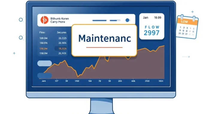 Bithumb exchange interface showing FLOW deposit and suspension for mainnet upgrade on January 29.