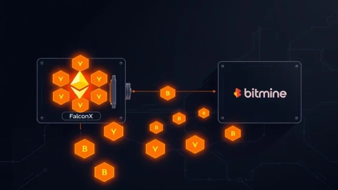 Conceptual visualization of Bitmine's major institutional Ethereum acquisition from FalconX.