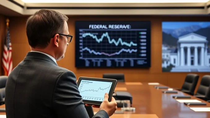 Financial analyst reviewing Federal Reserve economic data and FOMC meeting projections