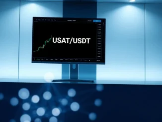 Professional visualization of the Bybit exchange interface listing the new USAT/USDT cryptocurrency trading pair for spot markets.