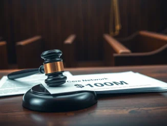 Legal gavel and documents representing the $100 million Cere Network lawsuit filed by U.S. investors.