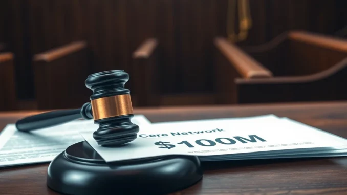 Legal gavel and documents representing the $100 million Cere Network lawsuit filed by U.S. investors.