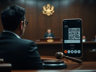 Courtroom scene representing cryptocurrency embezzlement case and legal consequences in China.