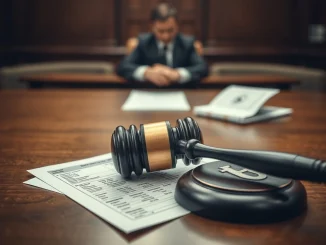 Courtroom scene depicting sentencing for a $37 million cryptocurrency fraud scheme involving USDT and shell companies.
