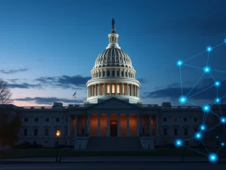 U.S. Capitol with blockchain overlay representing the CLARITY Act's step toward crypto regulation.