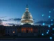 U.S. Capitol with blockchain overlay representing the CLARITY Act's step toward crypto regulation.