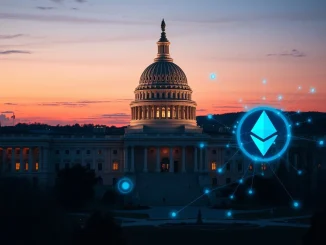 US Capitol with digital overlay representing the CLARITY Act's crypto market structure legislation.