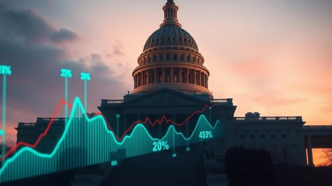 U.S. Capitol with data overlay showing probability of a congressional stock trading ban passing.