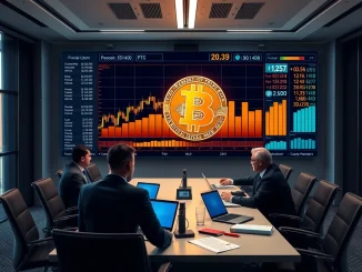 Corporate executives analyzing Bitcoin investment strategy in modern boardroom meeting