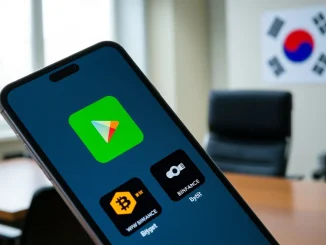 Smartphone showing unregistered crypto exchange apps like Binance on Google Play despite South Korea's FIU delisting plan.
