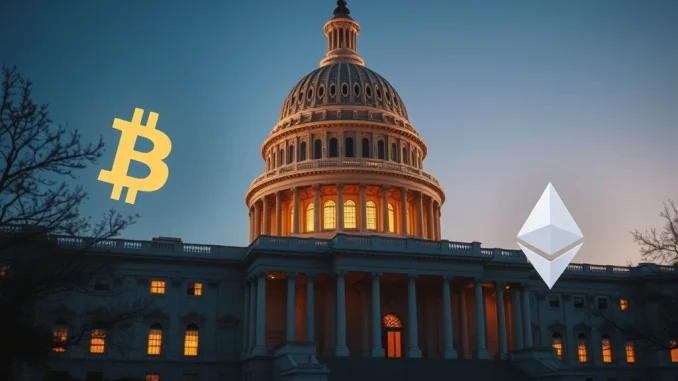 US Capitol building representing cryptocurrency legislation delay after Coinbase withdrawal from Clarity Act markup