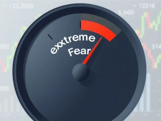 Illustration of the Crypto Fear & Greed Index gauge showing a shift from Extreme Fear to Fear.