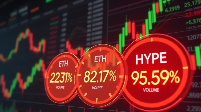 Analytical dashboard visualizing 24-hour crypto futures liquidations data for Bitcoin, Ethereum, and other assets.