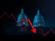Cryptocurrency market crash visualization showing $100 billion loss amid US political tensions and Bitcoin price drop