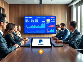 Business executives discuss cryptocurrency payments adoption trends in a modern boardroom meeting.