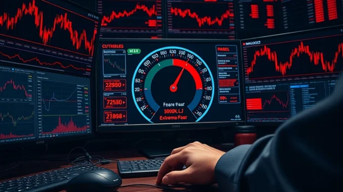 Analysis of crypto market sentiment stuck in extreme fear, showing fear and greed index and charts.