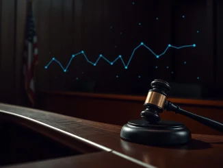 Courtroom scene symbolizing the sentencing for cryptocurrency money laundering connected to a Chinese fraud ring.