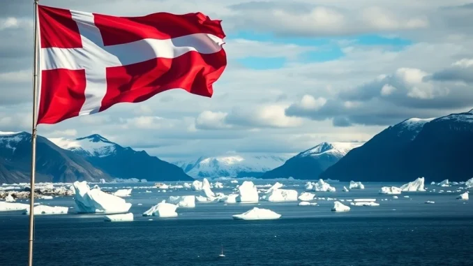 Danish flag flying over Greenland's landscape symbolizing Denmark's sovereignty commitment