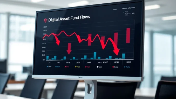 A data dashboard showing a $1.73 billion net outflow for digital asset funds and cryptocurrency investment products.