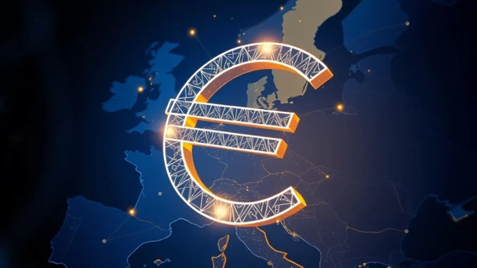 Digital Euro symbol over European map representing ECB's financial sovereignty shield against geopolitical conflicts