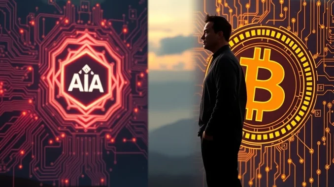 Elon Musk's OpenAI ICO plan visualized through AI and cryptocurrency symbolism