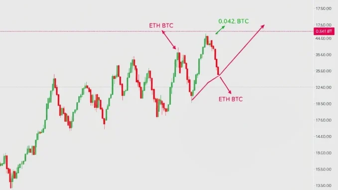 ETH/BTC technical analysis chart showing potential trend reversal pattern with key neckline resistance