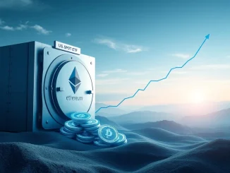 Conceptual visualization of Ethereum ETF demand absorbing new ETH supply, showing institutional growth.