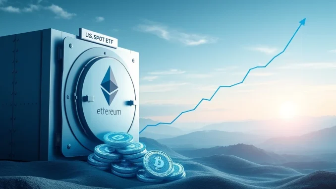 Conceptual visualization of Ethereum ETF demand absorbing new ETH supply, showing institutional growth.