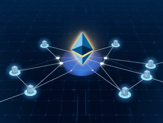 Conceptual diagram of Ethereum's Distributed Validator Technology enhancing network security and staking.