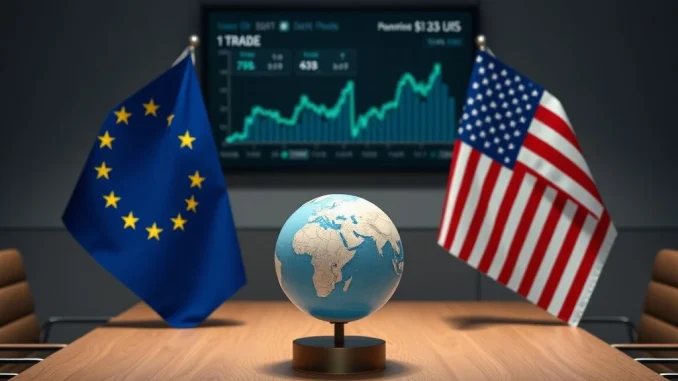 EU and US flags symbolizing the trade conflict over Greenland and potential tariff responses.