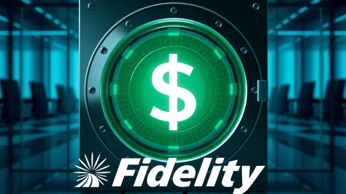 A conceptual image representing Fidelity's secure digital dollar stablecoin launch in a corporate financial setting.