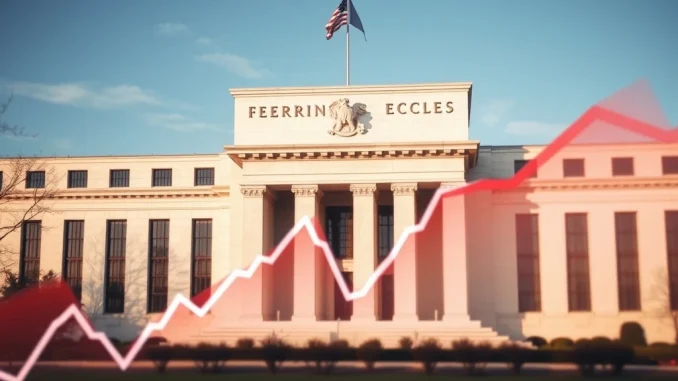 The Federal Reserve building with a chart showing the FOMC decision to hold interest rates steady.