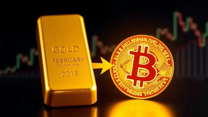 Analyst forecast for a capital shift from gold bars to the Bitcoin cryptocurrency symbol in February.