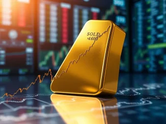 Gold bullion bar on a chart showing the gold price breaking the $4,600 all-time high level.