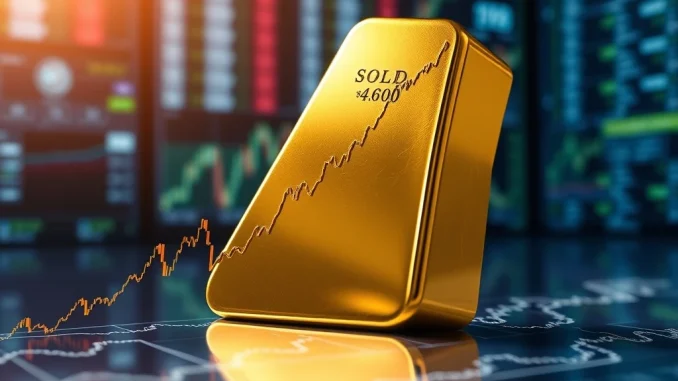Gold bullion bar on a chart showing the gold price breaking the $4,600 all-time high level.