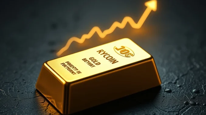 Gold bullion bar with financial chart showing gold price surge past $5,200 per ounce.