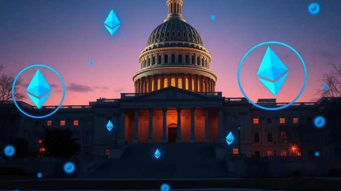 U.S. Capitol with cryptocurrency symbols representing SEC lawsuit against Tron founder Justin Sun