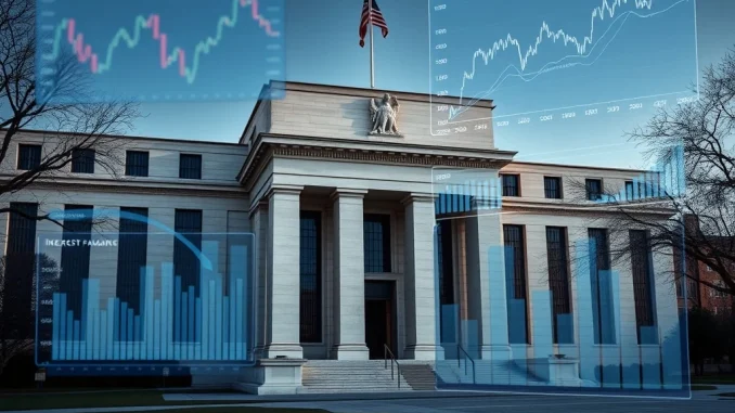 JPMorgan Forecasts US Benchmark Rate to Hold Steady in 2025, Defying Market Expectations for Cuts JPMorgan interest rate forecast analysis with Federal Reserve building and economic data dashboard