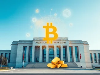 Kazakhstan central bank building with Bitcoin logo integrated into national strategic reserves concept.