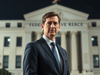 Kevin Warsh, the leading candidate for Federal Reserve Chair, stands for a portrait.