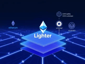 Architecture diagram illustrating the new Lighter EVM rollup layer on the Ethereum blockchain for smart contracts.